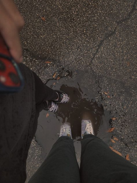 Me and my sister were walking home in the rain and saw a puddle in the way. Since we're already wet, we decided to jump on it. idk, I think it was fun and looked aesthetic. Puddle Aesthetic, Jumping In Puddles, Puddle Jumping, Me And My Sister, Sometimes I Wonder, Aesthetic Shoes, In The Rain, My Sister, The Rain