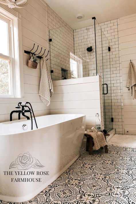 Modern Farmhouse Bathroom With Clawfoot Tub, Mobile Home Bathroom Remodel Master Bath Farmhouse, Master Suite Modern Farmhouse, Hgtv Bathroom Ideas Farmhouse, Master Sweet Additions, Bathroom Remodel Master Farmhouse, Modern Rustic Bathroom Ideas Master Bath, Farmhouse Bathrooms Modern, Farmhouse Master Bath Flooring