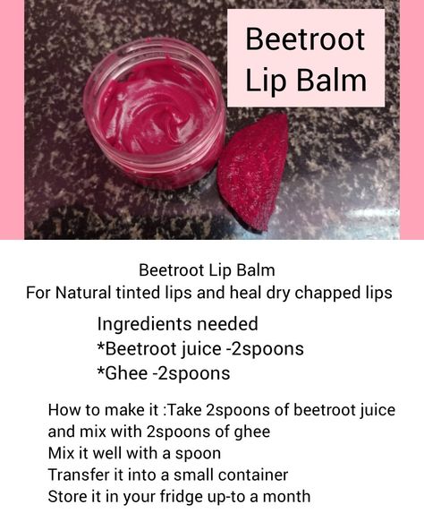 Beetroot Lip Balm Diy With Vaseline, Beetroot Lip Balm Diy, Beetroot Lip Balm, Lip Balm Diy, Tinted Lips, Lip Balm Recipes, Berry Lips, Diy Skin Care Recipes, Diy Lip Balm