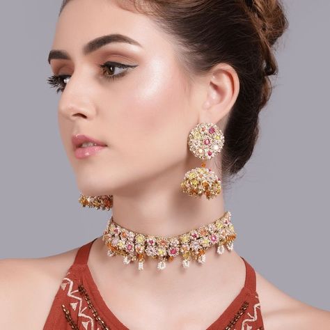 Crop Tops And Skirts, Long Earrings Wedding, Bright Colored Outfits, Tops And Skirts, Boho Style Tops, Haldi Ceremony, Stylish Dresses For Girls, Jewellery Uk, Jhumka Earrings