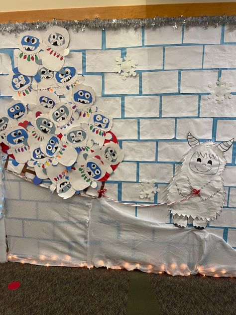 Igloo winter classroom door design. We are yeti for snow. Classroom winter door contest. Yetis riding sled down hill pulled by big Yeti. Yeti Classroom Door, Yeti Bulletin Board Ideas, Yeti Door Decorations For School, Yeti Bulletin Board, Winter Door Contest, Winter Door Decorations Classroom Unique, Yeti Craft, Classroom Door Design, Winter Door Decorations Classroom