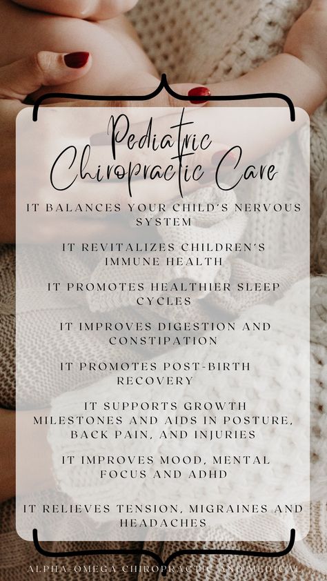 WHAT IS A PEDIATRIC CHIROPRACTOR? Pediatric chiropractic  is a specialty that concentrates on treating infants, toddlers, children, in order to help align their spine and balance their nervous system. It promotes a broad spectrum of benefits such as supporting growth milestones, enhancing immune health, aiding in digestion, improving sleep, and more.  Chiropractic adjustments on kids are safe, non-invasive, and use only light and gentle pressure to achieve optimal results. Chiropractic Social Media Content, Chiropractic Marketing Ideas, Pediatric Chiropractic, Chiropractic Office Decor, Chiro Office, Chiropractic Benefits, Wellness Topics, Chiropractic Logo, Whiteboard Ideas