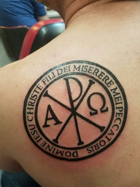 Christogram tattoo Christogram Tattoo, Solas Tattoo, Chi Rho Tattoo, The Five Solas, Wolf Girl Tattoos, Gentleman Tattoo, Five Solas, Chrismon Ornaments, Latin Tattoo