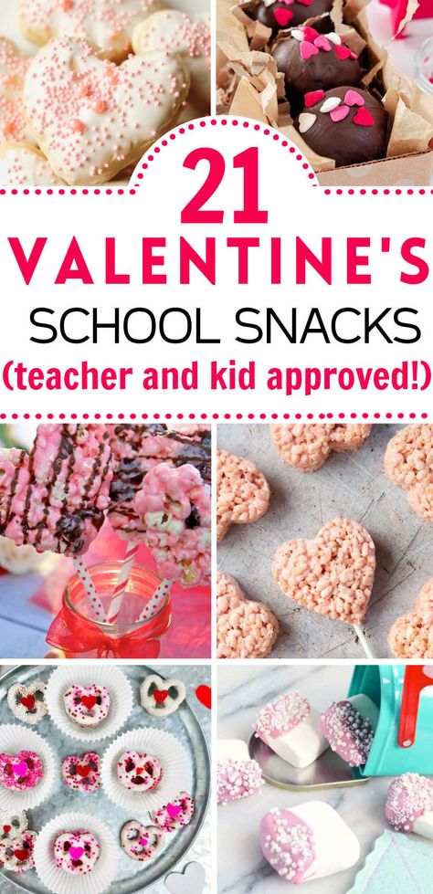 VALENTINES DAY SNACKS AND TREATS FOR SCHOOL CLASSROOM PARTIES. Teacher and kid approved Valentine's Day party snacks! Peanut free and easy to make. Dairy Free Valentine Treats For Kids, Preschool Valentines Party Food, Valentines Snack For Kids School, Valentine Treats For School Party, Valentine's Day School Treats, Valentine Treats To Make With Kids, Kids Valentine Snacks For School, School Snacks For Kids Classroom, Valentines Salty Snacks For Kids