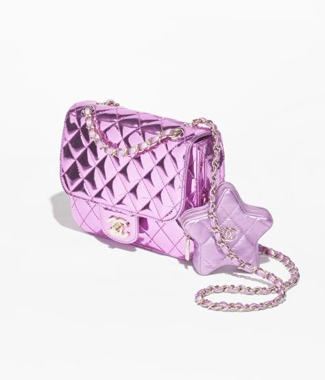 CHANEL - Mini Flap Bag & Star Coin Purse Mirror Calfskin, Metallic Calfskin & Gold-Tone Metal, Light Purple - AS4647B14873NT667 - Handbags Katiana Kay, Chanel Mini Flap Bag, Purse Mirror, Cruise 2023, Moda Chanel, Purple Mirror, Mode Chanel, Chanel Store, Chanel Cruise