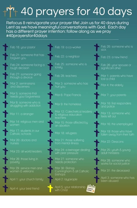 #40prayersfor40days - join us as we refocus our prayer life and prepare for #Easter during the forty days of #Lent! Each day has a different intention for prayer! Visit www.Instagram.com/syracusediocese to join us #SyracuseDiocese 40 Days Of Lent Challenges, Things To Pray For List Of, Holy 40 Challenge, Prayer Points When Fasting, Lent Preparation, Prayer List Ideas, Lent Challenge, Prayer Calendar, 40 Days Of Prayer