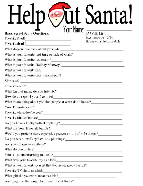 23+ Printable secret Santa Questionnaire Download Secret Santa Templates, Secret Santa Questions, Secret Santa Form, Santa Questionnaire, Employee Perks, Secret Santa Questionnaire, Questionnaire Template, Santa Template, Secret Pal