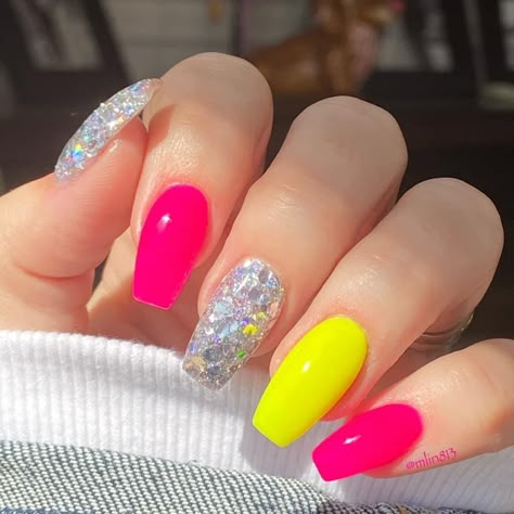 Different Shape Nails On One Hand, Pink And Yellow Nails, Dip Powder Manicure, Revel Nail Dip Powder, Revel Nail Dip, Revel Nail, Powder Manicure, Nail Dip Powder, Nail Dip