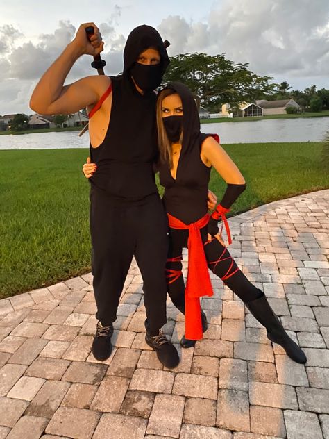 Ninja Halloween Costume #ninja #halloween #couplehalloweencostumes #ninjacostume #halloweencostumeideas #halloweenparty Couple Ninja Halloween Costumes, Ninja Makeup Halloween Women, Ninja Couple Costume, Ninja Custome Halloween Women, Three Ninjas Movie Costume, Ninja Halloween Outfit, Ninja Men Costume, Ninja Custome Halloween, Ninja Halloween