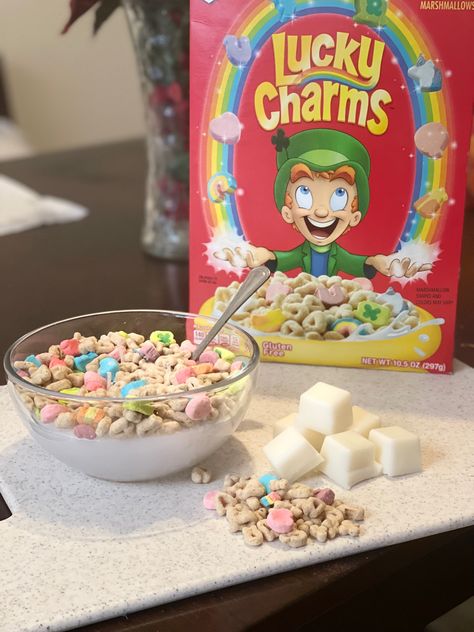 Lucky Charms Candles, Lucky Charms Candle, Lucky Charms Cereal Aesthetic, Cereal Lucky Charms, Cereal Candle, Lucky Charms Aesthetic, Lucky Charms Shapes, Cereal Brands, Lucky Charms Marshmallows