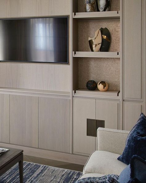 Tv Millwork Wall, Bespoke Cabinetry Living Room, Built In Tv Wall, Cabinetry Living Room, Fireplace Detail, Modern Chinese Interior, Tv Unit Cabinet, Built In Tv Wall Unit, Built In Tv