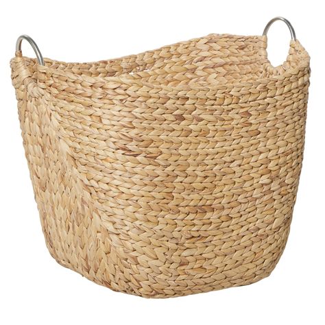 "Buy this Large Brown Seagrass Contemporary Storage Basket at Michaels. com. Extra large natural hyacinth wicker basket with a rounded rectangular shape, deep storage space, and stylish round, silver handles. Extra large natural hyacinth wicker basket with a rounded rectangular shape, deep storage space, and stylish round, silver handles. The eco-friendly water hyacinth forms a strong hard wicker with braided natural gold and beige ropes that add texture and dimension. The large, round, metallic Large Woven Basket, Contemporary Storage, Grass Basket, Wood Basket, Basket Lighting, Seagrass Basket, Large Basket, Wicker Baskets Storage, Round Storage