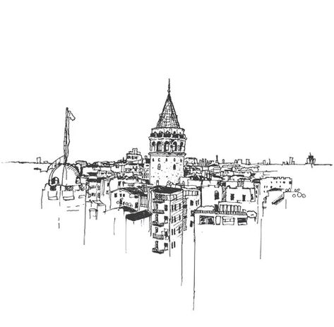 Drawing sketch galata tower istanbul Royalty Free Vector Architectural Embroidery, Beyoglu Istanbul, Galata Tower Istanbul, City Artwork, Istanbul City, Islamic Calligraphy Painting, Calligraphy Painting, Sketch Illustration, Landscape Drawings