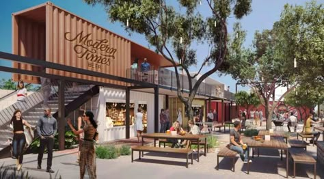 Container Park, Shipping Container Design, Container Cafe, Container Bar, Food Park, Sport Center, Entry Design, Recycling Containers, Container Ideas