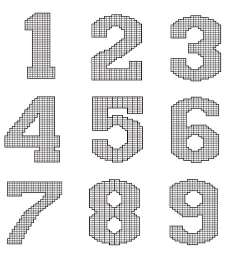 Pixel Art Numbers, Pixel Numbers, Pixel Logo, Crochet Numbers, Plastic Canvas Letters, Cross Stitch Numbers, Big Numbers, Dishcloth Knitting Patterns, Perler Bead Templates