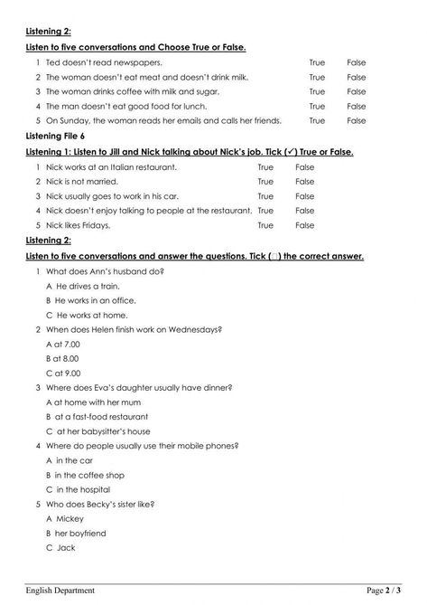 Grade3 English File Listening Test Listening Skills Activities, Listening English, Tenses English, Ordinal Numbers, Listening Test, English Exercises, English File, Skills Activities, Listening Skills