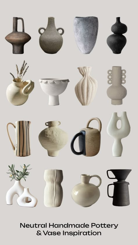 Neutral Handmade Pottery and Vase Inspiration for a Minimalist, Japandi Home #pottery #potteryideas #vase #vases #minimalistdecor #minimaldecor #japandi #quietluxury #quietluxuryaesthetic Japandi Moodboard, Vase Inspiration, Minimalist Japandi, Home Pottery, Wabi Sabi Interior, Deco Accessories, Japandi Home, Japandi Decor, Store Design Boutique