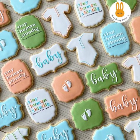 Tiny Human Shindig Theme, Tiny Human Shindig, Bunny Cookies, Human Babies, Honey Bunny, Shower Themes, Baby Shower Cookies, The Guys, Tiny Humans