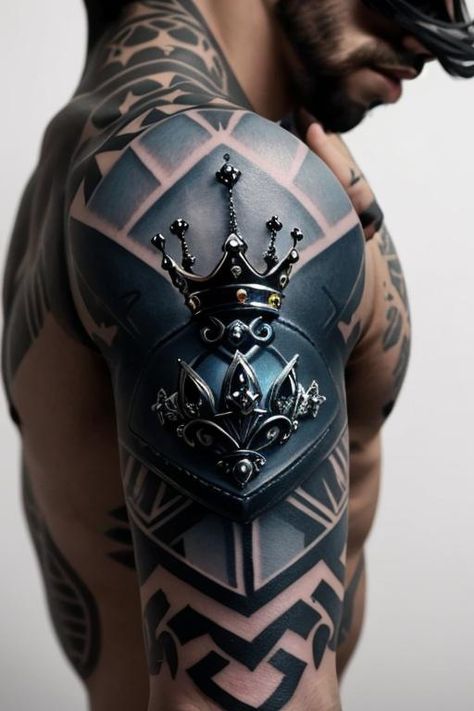 Crown tattoos represent power, authority, and self-control. These designs are perfect for those who want to feel like royalty, embracing their inner strength and leadership. Check more at https://tattooshopped.com/6-regal-and-empowering-crown-tattoos/ Crown Tattoo Ideas Men, Tattoos That Represent Strength For Men, Conquistador Tattoo, Crown Tattoo Ideas, Royalty Tattoo, Crown Tattoos, Back Tattoos For Guys, Crown Tattoo, Back Tattoos