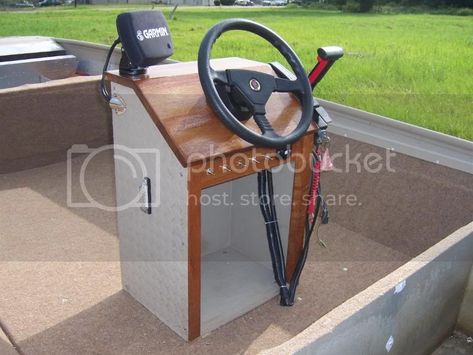 Homemade Consoles - TinBoats.net Bass Boat Storage, Jon Boat Modifications, Wooden Trestle Table, Boat Console, John Boats, Center Console Boats, Boat Restoration, Make A Boat, Custom Consoles