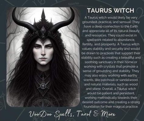 Taurus Witch, Witch Astrology, Hedge Witchery, Gaia Goddess, Male Witch, Easy Love Spells, Sagittarius Moon, Voodoo Spells, Astrology Taurus