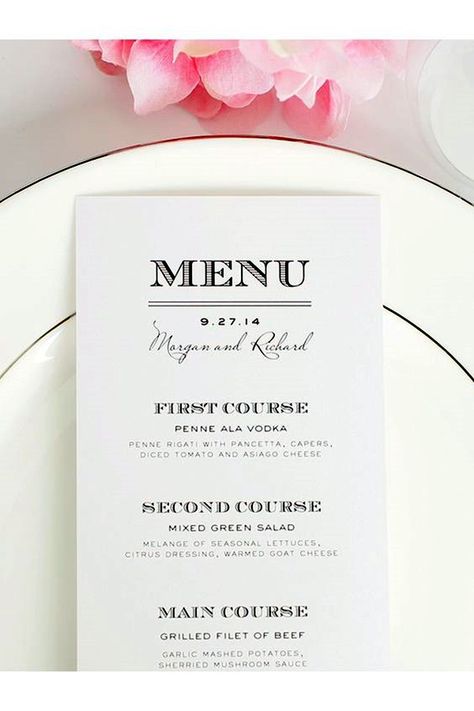 40 Smart And Creative Menu Card Design Ideas - Bored Art Course Menu Design, Table Presentation, Easy Wedding, Menu Inspiration, Catering Ideas, Wedding Menu Template, Wedding Menu Cards, Menu Card, Wedding Catering