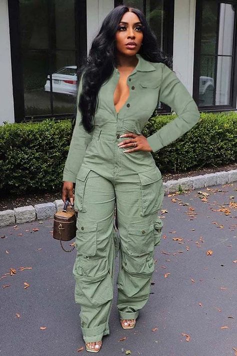 Cargo Jumpsuits & Rompers for Women Cargo Jumpsuit Outfit, Cargo Jumpsuit, Rompers For Women, Fly Outfit, Beach Attire, African Fashion Modern, Denim Cargo, Jumpsuit Outfit, Green Jumpsuit