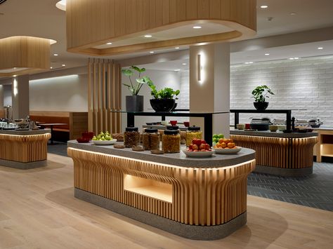 Open Buffet Design, Buffet Restaurant Design, Buffet Counter, Bakery Shop Interior, Open Buffet, Restaurant Counter, Business Lounge, Hotel Buffet, Hotel Lobby Design