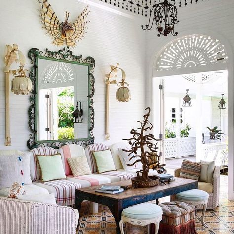 The Voyage Dubai on Instagram: “Ethereal escape. A charming living room by @celerie as seen in her new book Island Whimsy 🌴 #midweekinspiration #interiorinspiration…” Beach House Interior, Window Styles, Bohemian Home, Eclectic Decor, Best Interior, Bohemian Decor, Beach Decor, Interior Inspiration, Interior Designers