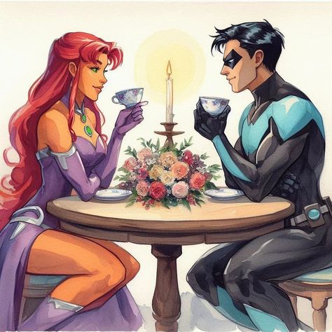 Dickkory Dc, Starfire And Robin Fanart, Nightwing And Starfire Fanart, Starfire X Robin Fanart, Nightwing Starfire, Starfire Fanart, Starfire Dc, Batman Batgirl, Robin Starfire