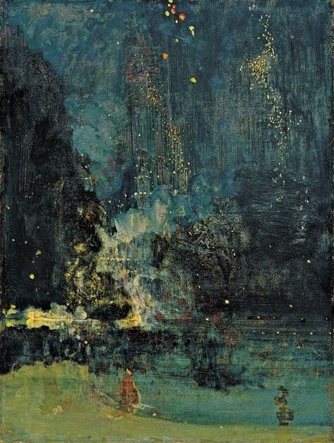 Nocturne in Black and Gold: The Falling Rocket (1875), by James McNeill Whistler Nocturne In Black And Gold – The Falling Rocket, James Whistler Painting, Lori Marie Jenkins, Cool Modern Art, Aestheticism Art, Whistler Paintings, Whistler Art, Nocturne In Black And Gold, Black And Gold Painting