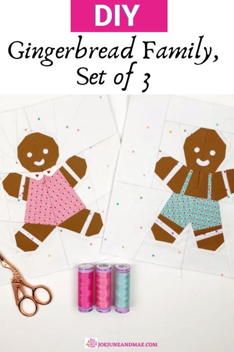 Learn how to make these Gingerbread Family, Set of 3! This pattern includes the Gingerbread woman, the Gingerbread man with shorts, and the gingerbread man without shorts. Gingerbread Quilt Block, Gingerbread Quilt, Arts And Crafts Decor, Modern Christmas Quilt, Christmas Decor Modern, Gingerbread Woman, Family Quilt, Gingerbread Family, Modern Quilt Pattern