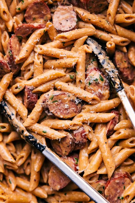 Cajun Alfredo With Sausage, Summer Sausage Pasta Recipes, Andoullie Sausage Pasta, Bratwurst Pasta Recipes, Sausage Cajun Alfredo Pasta, Smoked Sausage Pasta Recipes, Smoked Sausage Alfredo, Alfredo Pasta Recipes, Smoked Sausage Recipes Pasta