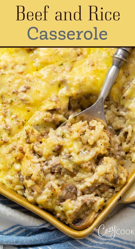 Ground Beef And Rice Casserole, Cheesy Ground Beef And Rice, Beef And Rice Casserole, Cheesy Ground Beef, Ground Beef And Rice, Ground Beef Casserole Recipes, Pantry Ingredients, Crock Pot Recipes, Cream Of Mushroom Soup