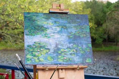 Paint Like Monet, Water Lilies Painting, Claude Monet Water Lilies, Pond Painting, Claude Monet Paintings, Acrylic Tutorials, Monet Water Lilies, Mixing Colors, Lily Painting