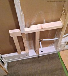 DIY: How we made a Bathroom in our Basement Without Breaking Concrete! | Frugal Family Times Bathroom In Garage, Basement Steps Ideas, Basement Bathroom Plumbing, Carpet On Stairs, Basement Stair, Basement Closet, Ikea Sinks, Basement Steps, Basement Stairs Ideas