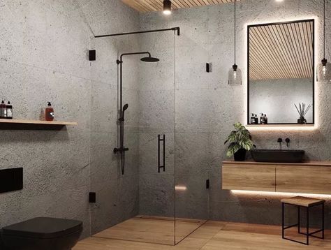 Small Industrial Bathroom, Bad Inspo, Bad Modern, Wood And Cement, Black Clawfoot Tub, Industrial Bathroom Design, Dark Bathroom Ideas, Design Bad, French Bathroom