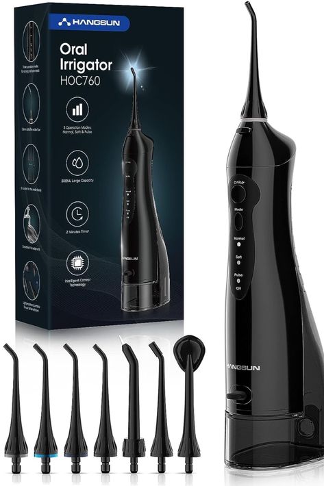 Personalize Your Flossing: Select "NORMAL" for powerful removal of food particles, "SOFT" for gentle to clean sensitive teeth, "PULSE" for massaging gum and rinsing. Please choose "SOFT"mode when you use this electric flosser at the first time. Dental Flossing, Water Pick, Dental Floss Picks, Nozzle Design, Water Flosser, Dental Floss, Sensitive Teeth, Water Jet, Personal Hygiene