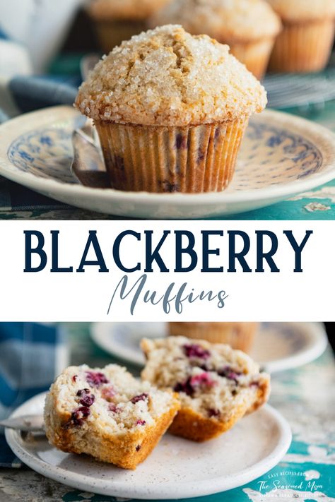 Made from scratch blackberry muffins are a farmhouse favorite! The easy muffins are light and fluffy, bursting with sweet berries, and a perfect summertime treat. Serve them for breakfast with a cup of coffee or as an afternoon snack with a cold glass of lemonade or sweet tea. Nothing beats a front porch swing and the best blackberry muffin recipe! Blackberry Recipe, Blackberry Muffin Recipe, Blackberry Muffins, Blackberry Muffin, Family Friendly Breakfast, Jumbo Muffins, Front Porch Swing, Berry Recipes, Blackberry Recipes