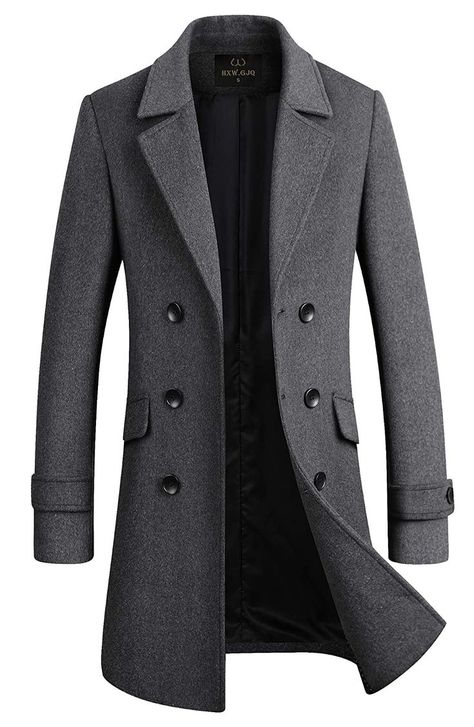 Long Pea Coat, Winter Pea Coat, Peacoat Men, Long Peacoat, Peacoat Jacket, Trench Coat Men, Double Breasted Trench Coat, Button Long Sleeve, Trench Coat Black