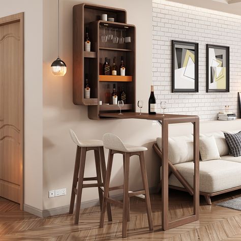 Nordic folding bar table household high foot simple modern wall wine cabinet living room creative partition cabinet porch cabinet Bar Counter Design Home, Folding Balcony, Small Bar Table, Mini Bar At Home, Small Bars For Home, Home Bar Counter, Home Bar Cabinet, Modern Home Bar, Home Bar Rooms