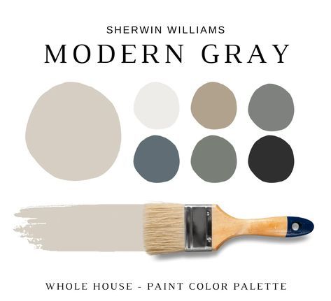 MODERN GRAY Sherwin Williams Color Palette, Neutral Colors for Home, Modern Neutrals, Modern Color Scheme, Whole House Paint, Color Scheme - Etsy Neutral Colors For Home, Color Scheme Whole House, Modern Gray Sherwin Williams, Neutral Living Room Paint, Grey Color Pallets, House Color Schemes Interior, Gray Sherwin Williams, Colours That Go With Grey, Color Palette Neutral