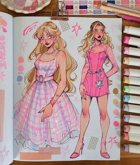 Kunstjournal Inspiration, Barbie Drawing, Sketchbook Art Journal, Sketchbook Pages, Arte Sketchbook, Cute Art Styles, Book Art Drawings, Marker Art, Sketchbook Art Inspiration