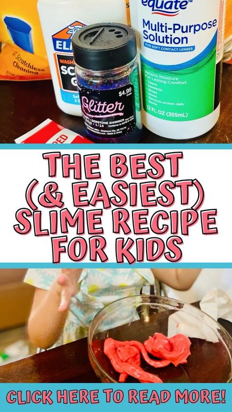 Learn how to make your own slime! This non sticky slime recipe is easy and fun! The perfect STEM activity for kids! You’ll love this DIY slime recipe with contact solution and white glue! #stemactivities #slime Non Sticky Slime Recipe, Non Sticky Slime, Make Slime For Kids, Slime Recipe With Contact Solution, Make Your Own Slime, Slime With Contact Solution, Basic Slime Recipe, Stem Activity For Kids, Cool Slime Recipes