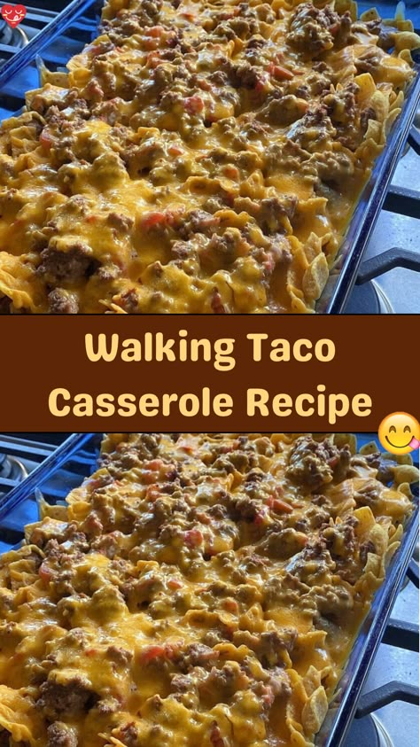 This Walking Taco Casserole recipe puts a delicious spin on traditional tacos, combining all the classic flavors into a hearty and satisfying dish. With Taco Casserole With Chips, Taco Casserole Bake With Tortilla Chips, Things To Do With Taco Meat, Taco Recipes Ground Beef Easy Meals, Leftover Taco Meat Recipes Healthy, Walking Taco Bake With Fritos, Walking Taco Casserole With Fritos, Recipes Using Taco Meat, Taco Frito Casserole