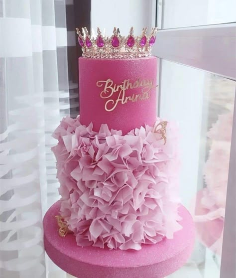 Ruffle Cake Tutorial, Cinderella Birthday Party Decorations, Garden Theme Cake, Rapunzel Birthday Party, Girly Cakes, 4th Birthday Cakes, Birthday Cake With Flowers, Princess Birthday Cake, 16 Birthday Cake