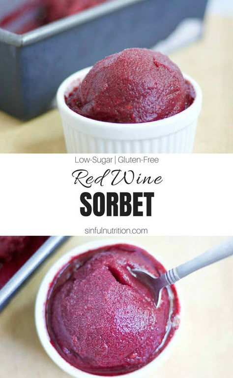 Red Wine Sorbet -- A low sugar dessert made with three simple ingredients. The perfect cool, sweet treat for wine lovers! | #sinfulnutrition | @sinfulnutrition | #wine | #sorbet | #dessert | #lowsugar | #glutenfree | #vegetarian | #winesorbet Wine Sorbet, Mulled Red Wine, Sorbet Dessert, Low Sugar Desserts, Sorbet Ice Cream, Boozy Desserts, Ice Wine, Sorbet Recipes, Wine Desserts