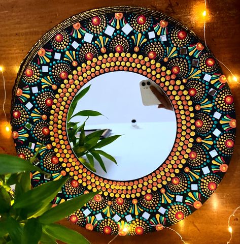 Mandala on 12 MDF Board. Paintings On Mdf Board, Mirror Dot Mandala, Mandala Mirror Wall Decor, Mandala Art Mirror, Mandala Art On Mdf Board, Mandala Mirror Art, Mdf Board Art, Mirror Mandala Art, Easy Dot Art