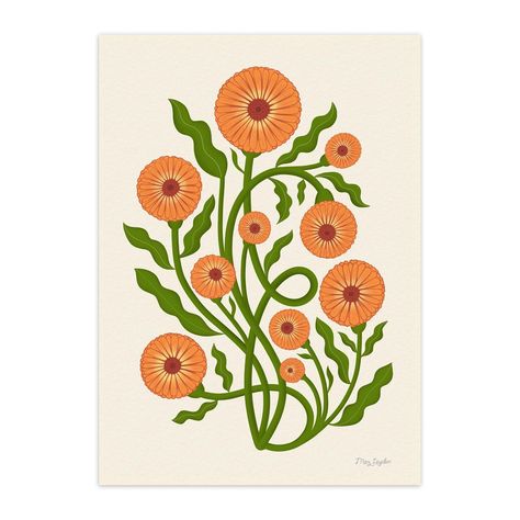 🧡 My Pot Marigold Art Print 🧡 I’ve tried to capture the beautiful Calendula flower with the feel of a vintage botanical print. I’ve brought together so many of my favourite influences, with a nod to folk art, mid-century design, medieval florals and hopefully a touch of some William Morris vibes too! My aim was to create something that brings a bit of nature and nostalgia into your home. I can see this print working with so many different interior styles, it’s a perfect fit for both modern ... Marigold Art, Marigold Print, Pot Marigold, Different Interior Styles, Art Plants, Calendula Flower, Vintage Botanical Prints, Vintage Botanical, Botanical Print