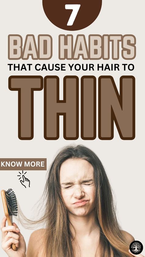 7 Bad Habits That Cause Your Hair To Thin: Making use of the wrong styling products or hairstyles that are too tight can cause hair that thins quite rapidly. So here are seven bad habits that you need to break to achieve the luscious locks of your dreams  #thinhair #haircare #haircaretips #hairthinning Thinking Hair Remedies, How To Fix Thinning Hair, Hair Thinning Remedies Woman, Hair Thinning Remedies, Bad Hairline, Thicken Your Hair, Hair Thickening Products, Cyberpunk Hair, Thickening Hair